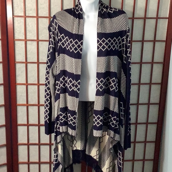 MIA Sweaters - NWOT 1X 2X 3X Open Cardigan OVERSIZED Sweater Navy Blue Fringe Swing Style Top